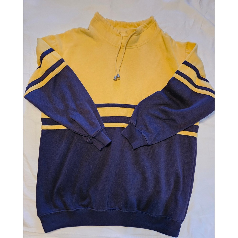 Jennifer Moore Yellow Navy Blue Quarter Zip Sweatshirt Pullover Mock Neck M